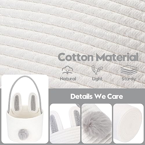 Miniatura 5 de Sea Team Cesta de conejo de Pascua para la caza de huevos, cubo de huevos de Pascua, bolsa pequeña de cuerda de algodón tejida con orejas de conejo