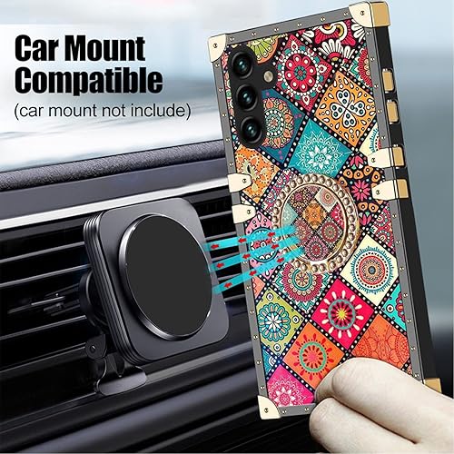 Miniatura 5 de Funda de teléfono para Galaxy A13 5G, funda retro cuadrada de flores para niñas y mujeres con anillo de soporte, esquinas reforzadas de metal, funda