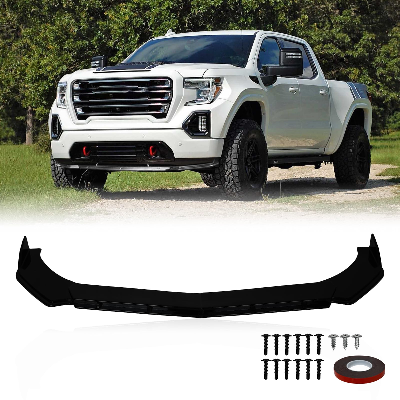 AcmexFront Bumper Lip Compatible with 2001-2023 GMC 1500 Sierra, Pickup Air Dam Chin Spoiler, Front Bumper Lip Spoiler Splitter Guard, Matte Black
