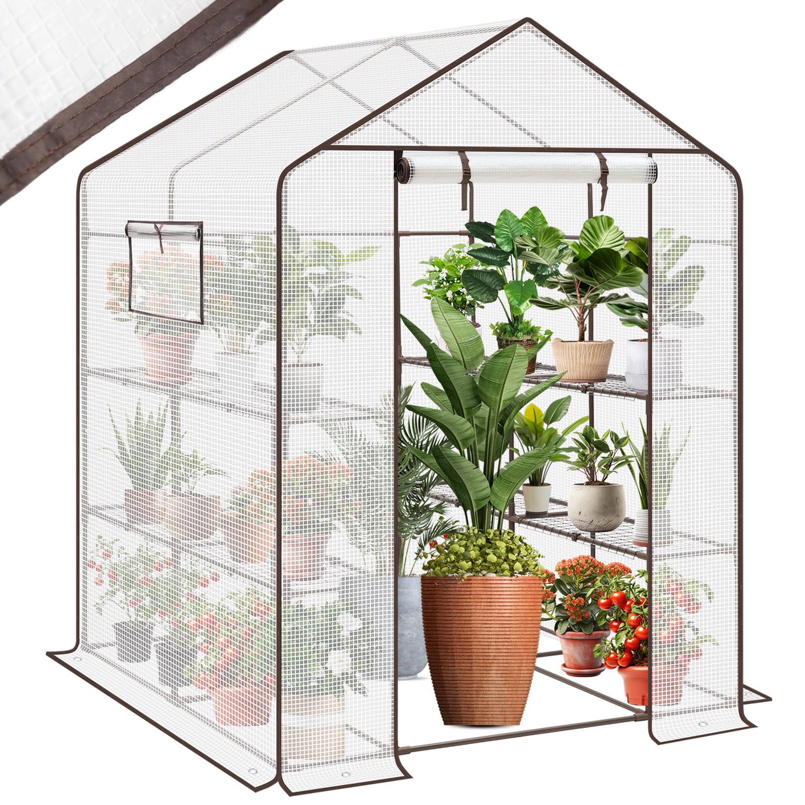 Sekey Serra da Giardino con 10 Ripiani, con Porta per arrotolare la Serra, per pomodori, Verdure, Giardino, 143 x 143 x 195 cm, Bianco Serra Giardino Tunnel