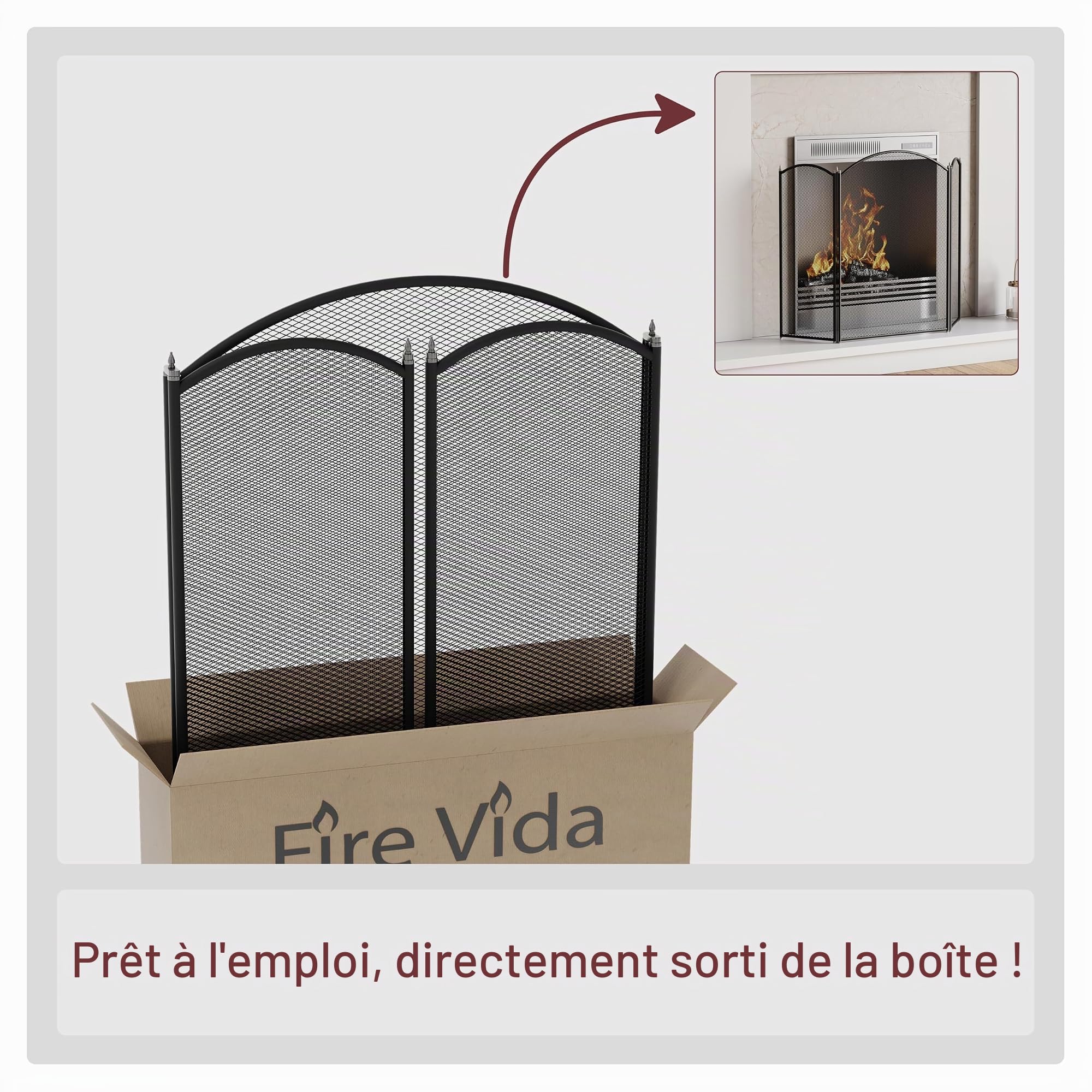 Home Discount® Écran Pare-étincelles Shelby 3 Panneaux Noir