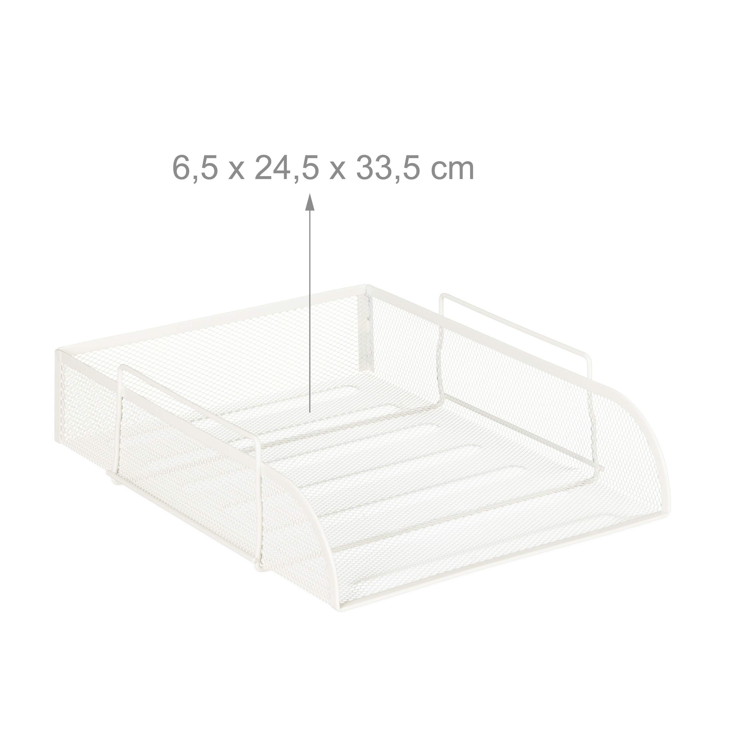 4 bandejas apilables para Documentos DIN A4, diseño de Rejilla, Bandeja para Cartas para Oficina, Metal, 25 x 34 cm, Color Blanco