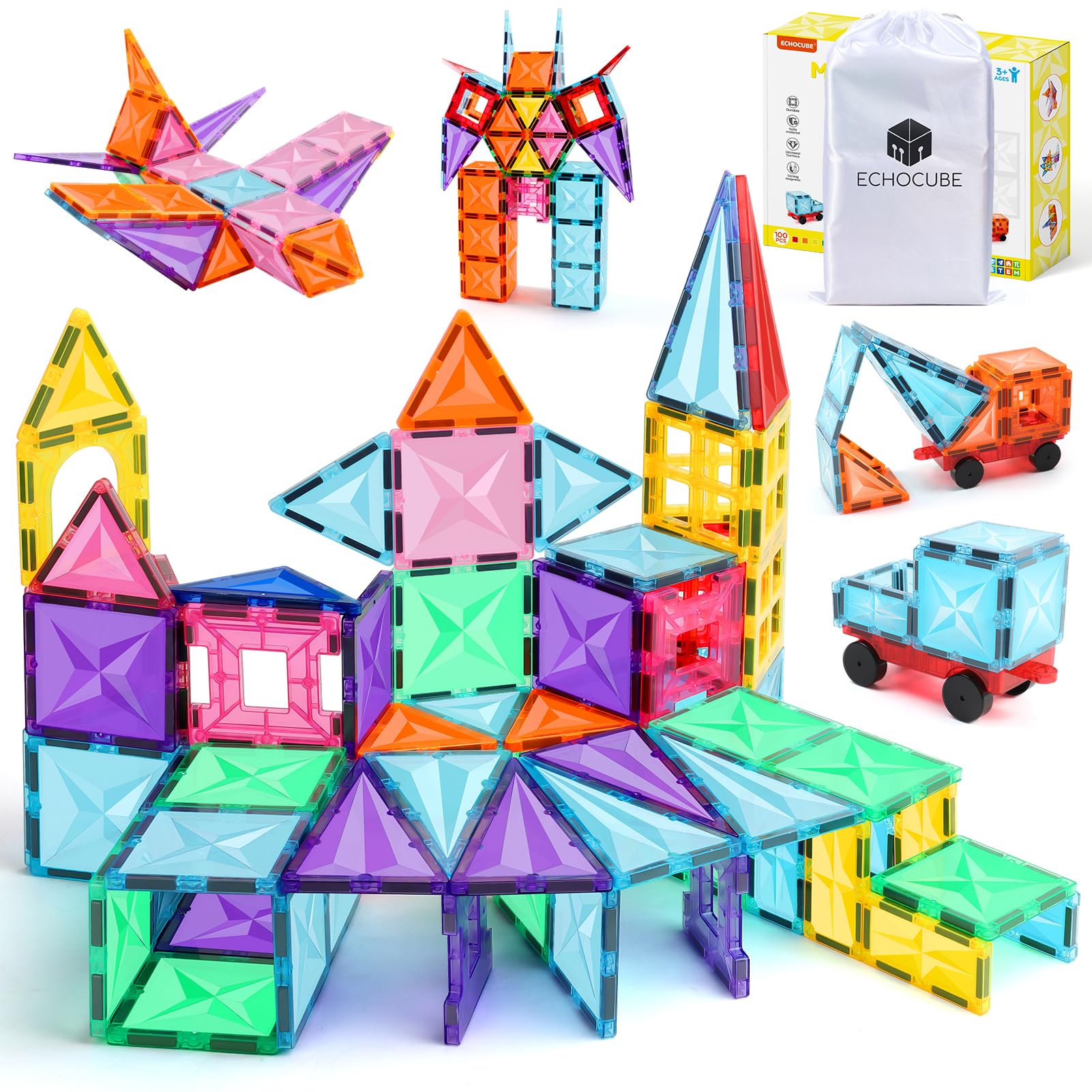 ECHOCUBE Magnetbausteine, 100 STK Magnetische Bausteine für