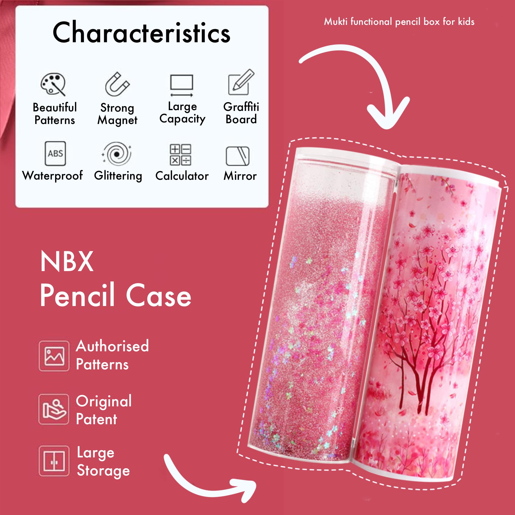 SNAPTRON Latest Pencil Box for Girls Kids - Multi-Function Pencil Case with Calculator, White Board, Marker & Storage, School Box for Girls Cute Geometric Compass Pouch Accessories