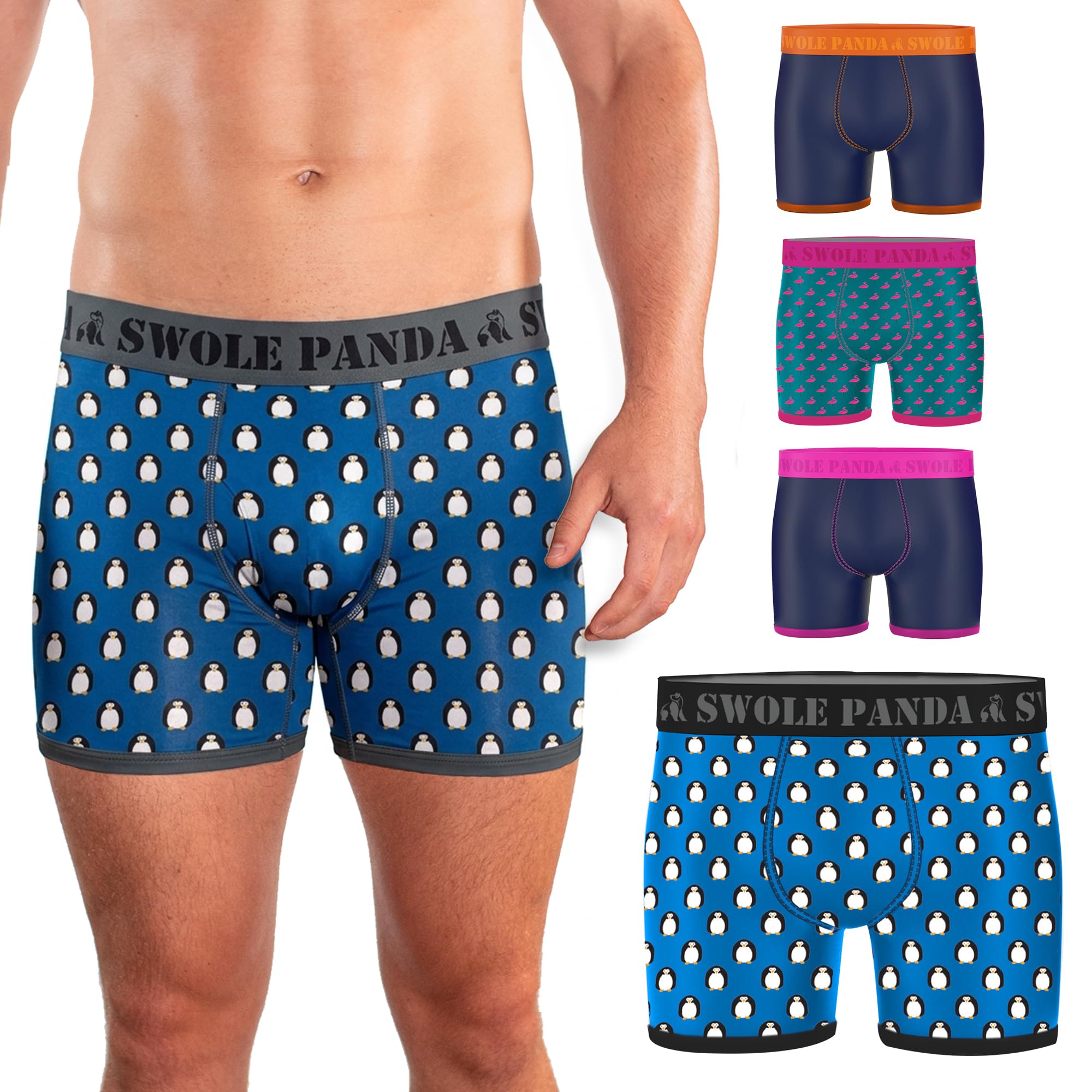 SWOLE PANDA | Luxury Super Soft Bamboo Boxers for Men, Penguins, Large
