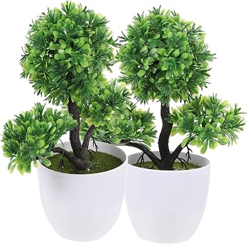 Artificial Potted Plants 2pcs Plastic Green Bonsai Decor