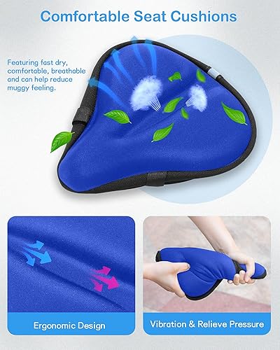 Miniatura 19 de Cojín de asiento de bicicleta, funda de gel para asiento de bicicleta, cojín de asiento de bicicleta para mujeres y hombres, compatible con Negro