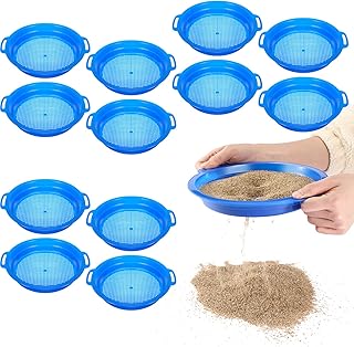 12 Pcs Sand Sifter Plastic Sand Sieve Dirt Sifter Rock Sifter Sand Sifter Sieves Sand Sifting Pan Gift for Kids Girls Boys Finding Treasure Beach Rocks Shells Gardening Digging, Blue, 8.66 Inches