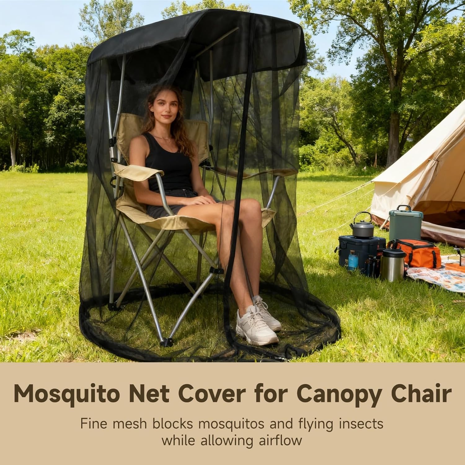 Mosquito Net Cover for Canopy Chair, 35 X 32 X 63 in Mesh Tent with Waterproof Roof, Smooth Zipper, for Camping Fishing Outdoor