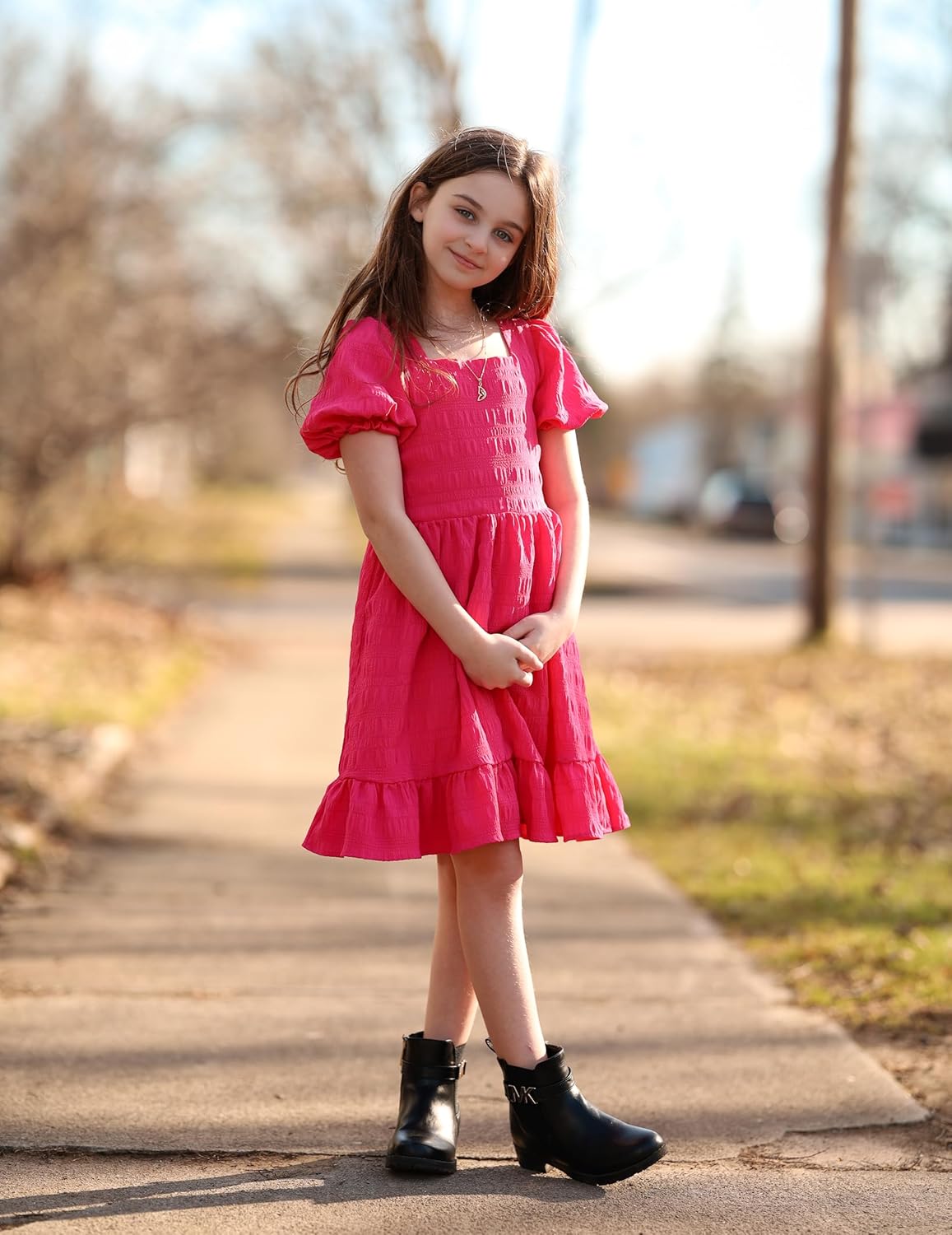 Arshiner Girls Backless Dress Short Sleeve Square Neck Ruffle Hem Elegant Dresses - Image 2