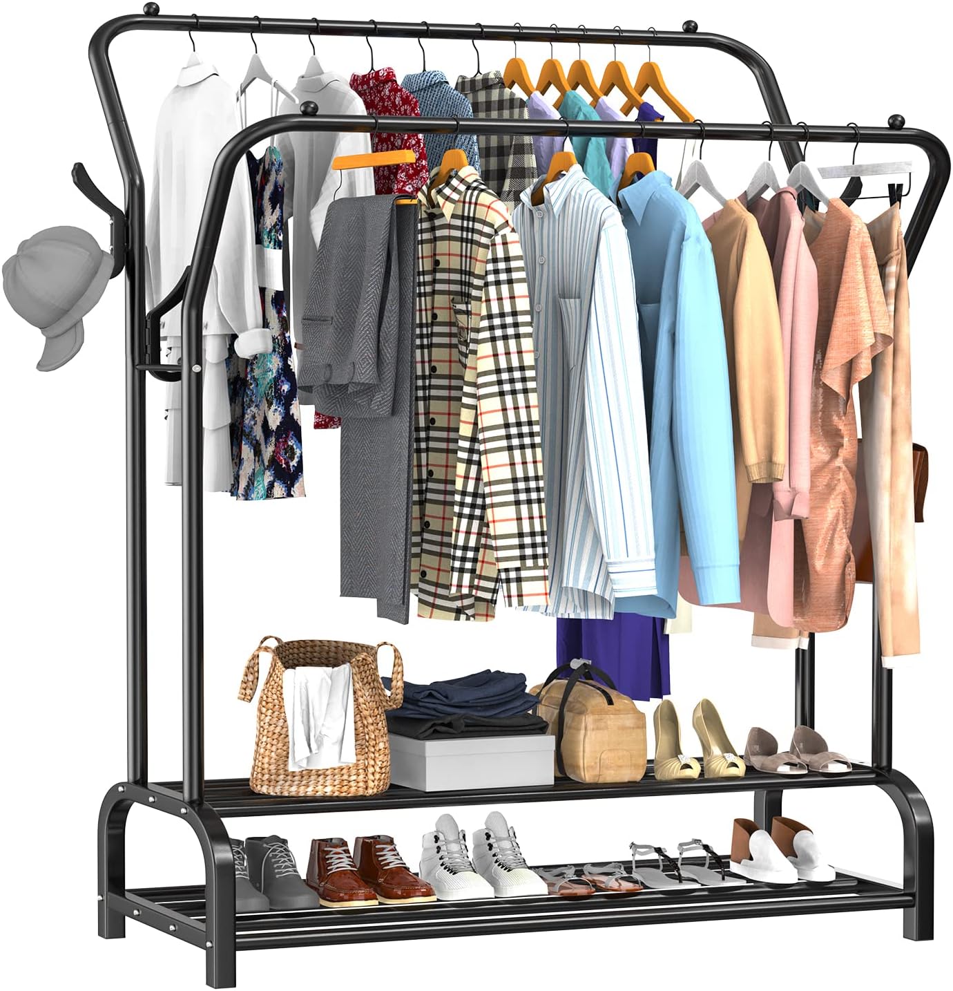 LOEFME Clothes Rail, Heavy Duty Metal Coat Stand, Free Standing Clothes