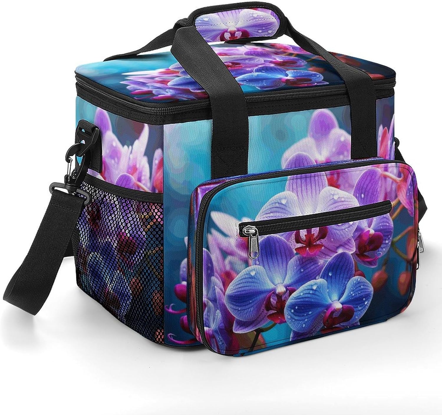 Colorful Orchids Flower Cooler Bag Portable Insulated Lunch Bags Leakproof Ice Chest Large Capacity Soft Cooler Tote for Picnic Camping Work Travel Keep Food Drinks Fresh 22.5L