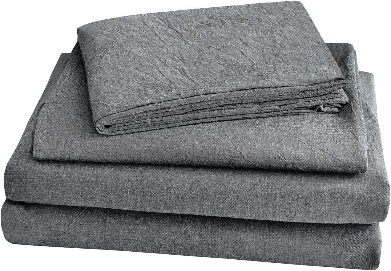 Doffapd Bed Sheet Set,Washed Cotton Bed Queen Sheets - 4 Piece (Queen, Dark Gray)