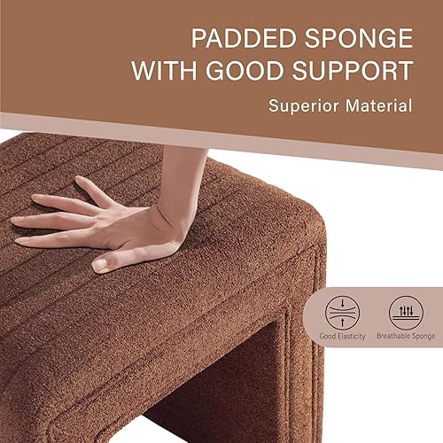 Miniatura 3 de Get Set Style Silla Taburete de Tocador, Otomán Moderno de Boucle Reposapiés con Patas de Madera Banco de Sofá Reposapiés Asiento Adicional para