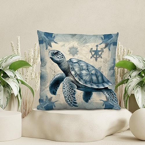 Miniatura 4 de Fundas de cojín de animales del mundo marino junto al océano y fondos marinos, fundas de almohada de tortuga marina costera, fundas de almohada de