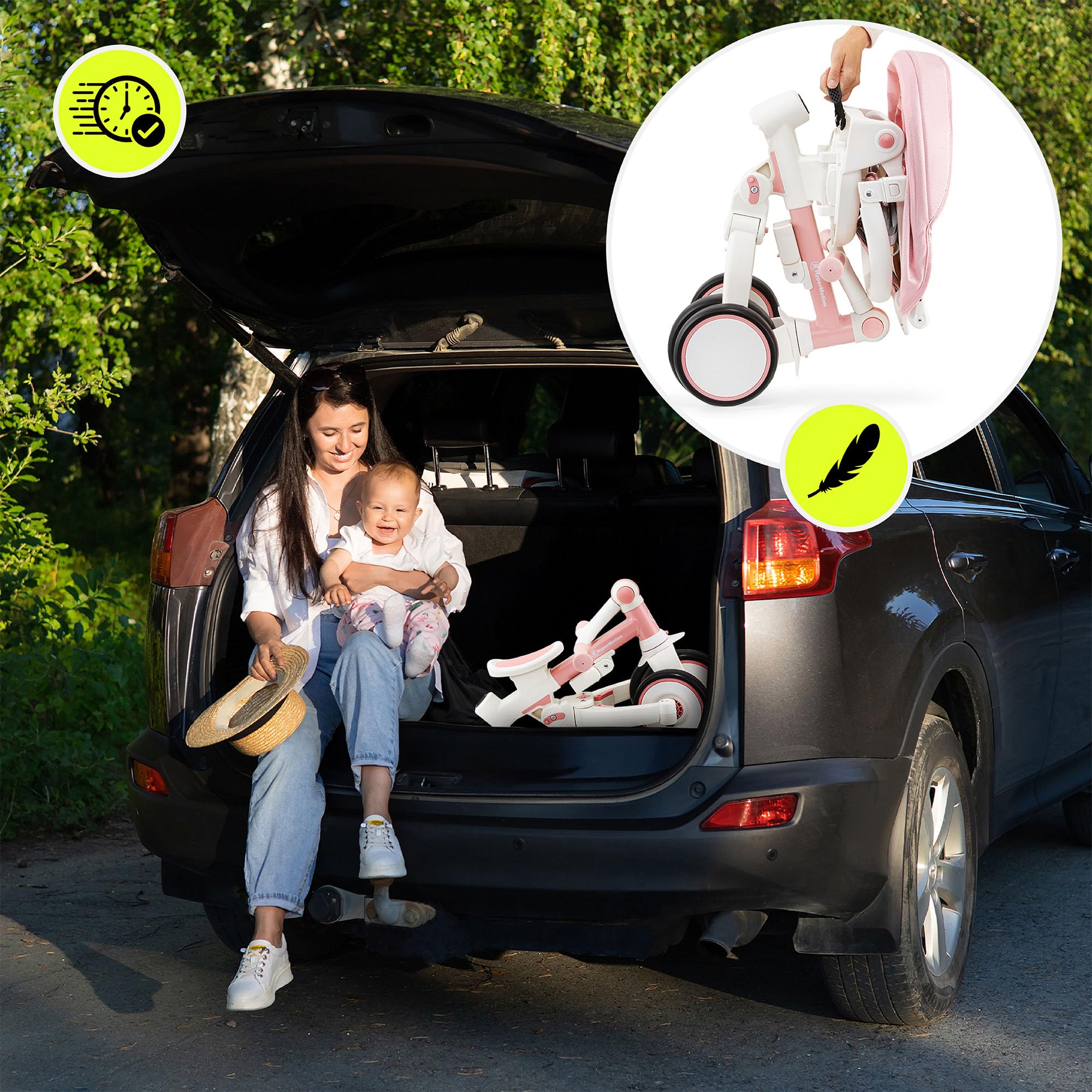 HyperMotion Triciclo Evolutivo 8 en 1 Rosa – Triciclo Bebe Plegable y Reclinable con Asiento 360° y Capota – Arnés, Barra de Empuje – Trike para Niñas de 1 a 5 Años