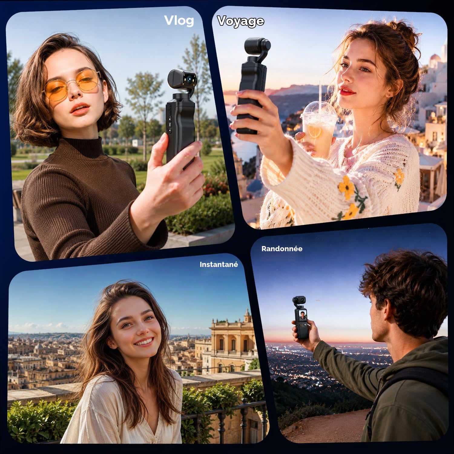 Caméra de Vlog 2K avec Objectif Rotatif à 360°, Caméra de Corps avec WiFi, Batterie 7H, Carte 32 Go, Caméras Corporelles Pocket POV Portable avec écran 1,69" pour Sport, Vélo, Voyage