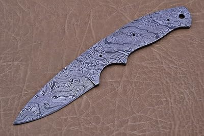 8.25 inches Long Hand Forged Damascus Steel Blank Blade Skinning Knife with 3 Pin Hole & an Inserting Hole Space 4 inches Cutting Edge