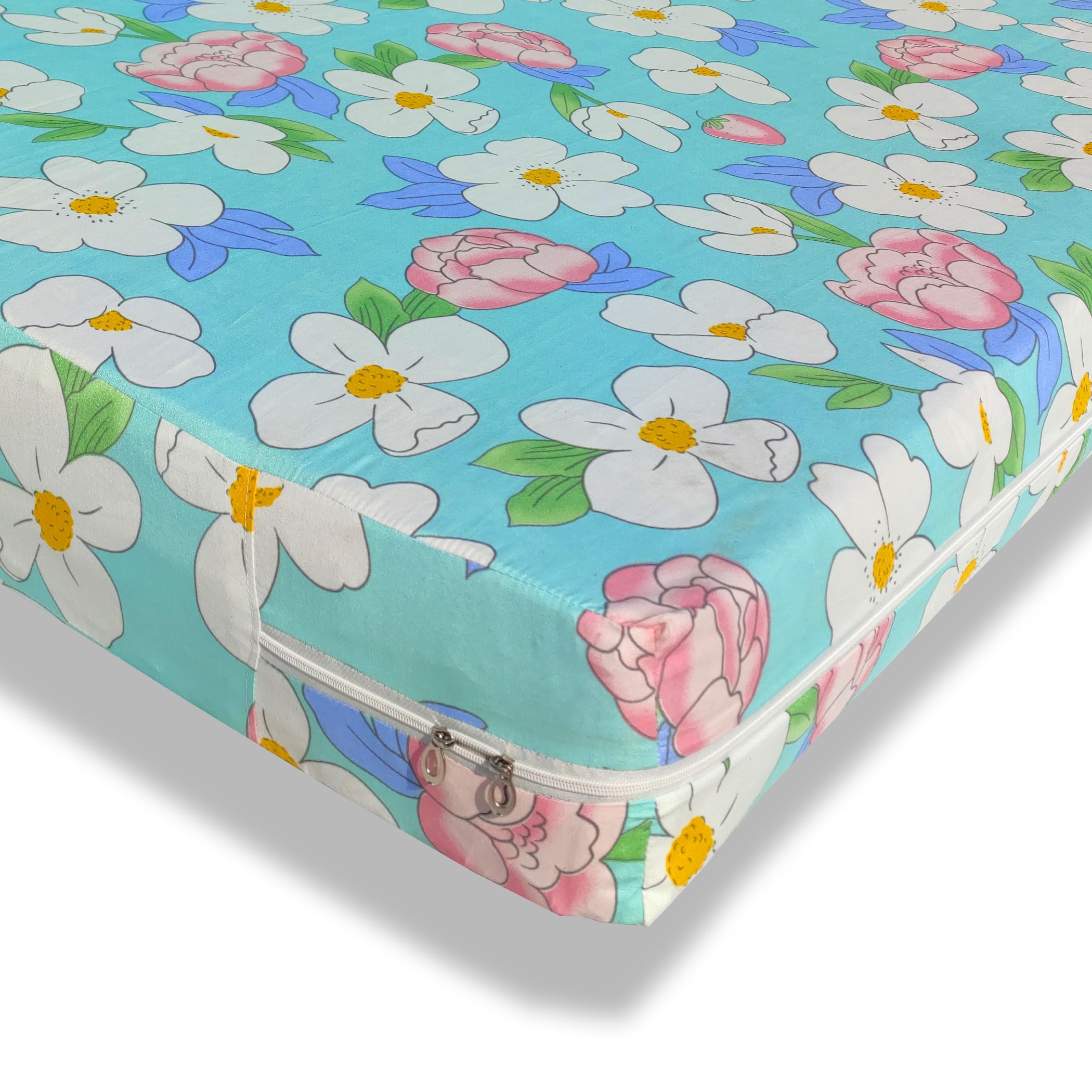 WELLFIT® Premium Glace Cotton 300 TC Mattress Cover/Protector for Single Size Bed with Zip/Chain/3×6.25 ft / 36×75×6 inch