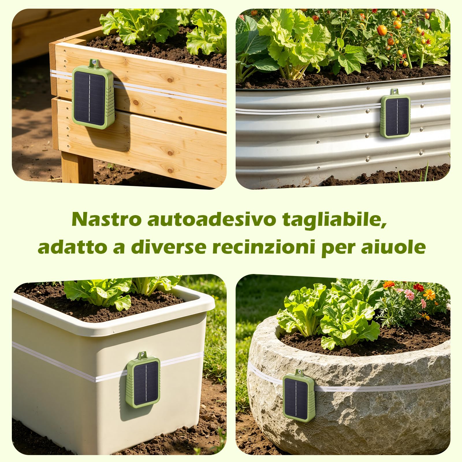 Kit di Recinto Elettrico Anti-Lumache, Pannello Solare 2W e Batteria al Litio Integrata 2.4Ah, Dispositivo di Protezione con Nastro Recinto 12m e Accessori Anti-Lumache, per Protezione Giardini