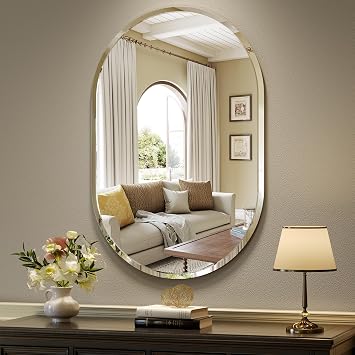 Brightify Frameless Oval Mirror, 24x36 Oval Bathroom Mirror Designed with French Cleat Hooks, Oval Beveled Mirrors for Bathroom Sink, Entryway, Bedroom, Vanity, Modern and Elegant