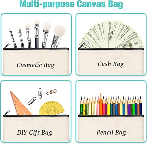 Vista 3 de ZeeDix Bolsa de lona, bolsa de cosméticos multiusos con cremallera, bolsa de lona con cremallera para manualidades, bolsas de maquillaje en blanco