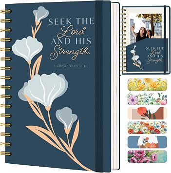 Hardcover Blank Christian Notebook   140 Pages   Seek the Lord | Lined Pages with Bible Verse Cover   Inspirational Writing Spiral Notebook for Bible Study, 1 Chronicles 1611