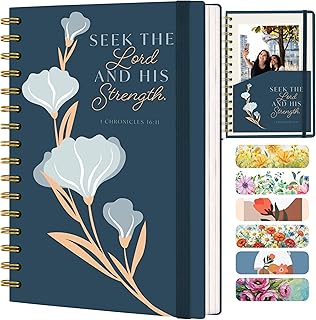 Blank 140 Page Christian Journals for Women - Multiple Designs - Hardcover with Scripture - Spiral Christian Notebook - Inspirational Writing Notebook for Bible Study and Prayer - Seek the Lord (1 Chronicles 16:11)