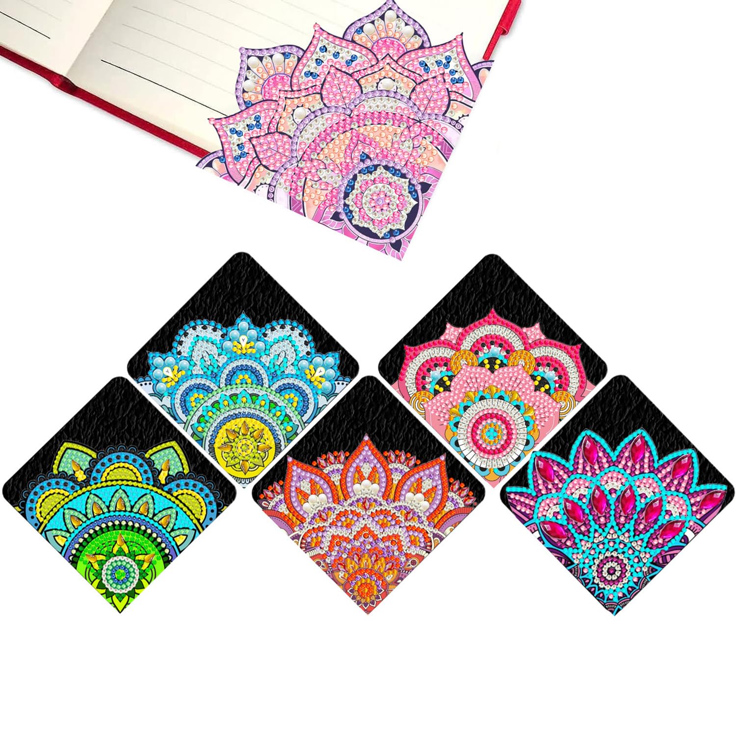 6 piezas 5D Diamond Painting Bookmark Lotus Crystal Set para adultos y niños Marcapáginas personalizados Accesorios de arte de diamante Adultos Manualidades Niñas Regalos para mujeres de 8 a 10 años