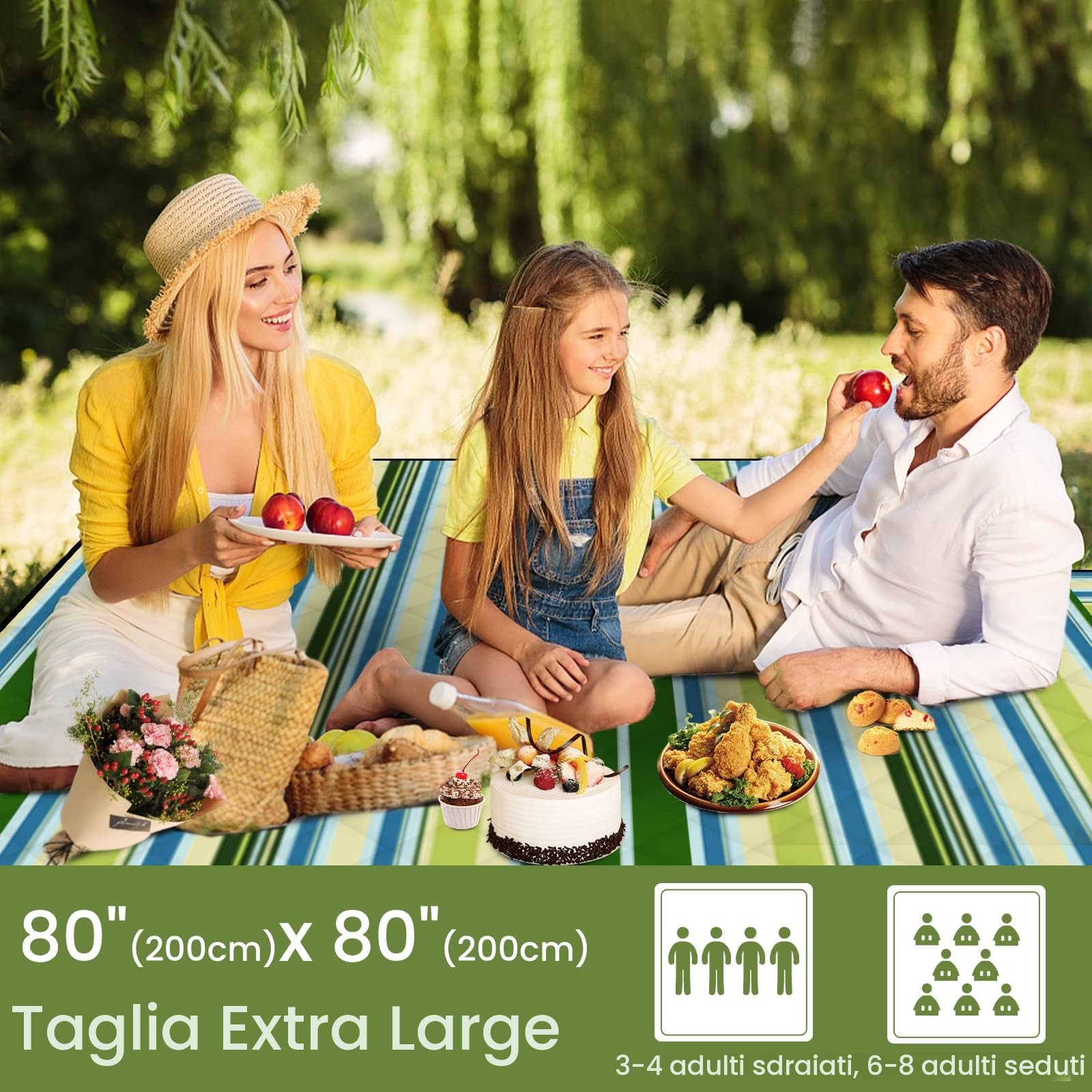 Telo Picnic Impermeabile 200x200cm Antisabbia Stuoia Spiaggia Imbottito Campeggio