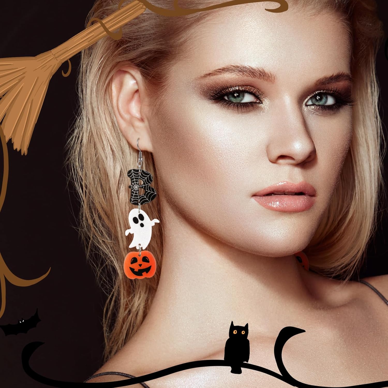 Halloween Acrylic Earrings for Women, Witch Bat Ghost Pumpkin, Scary Funny Cosplay Party Jewelry - Image 6