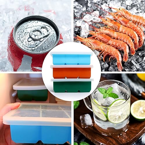 Vista 30 de Bandejas de silicona para cubitos de hielo, paquete de 3, moldes de silicona para cubitos de hielo de gran tamaño con tapa extraíble a prueba de Gris