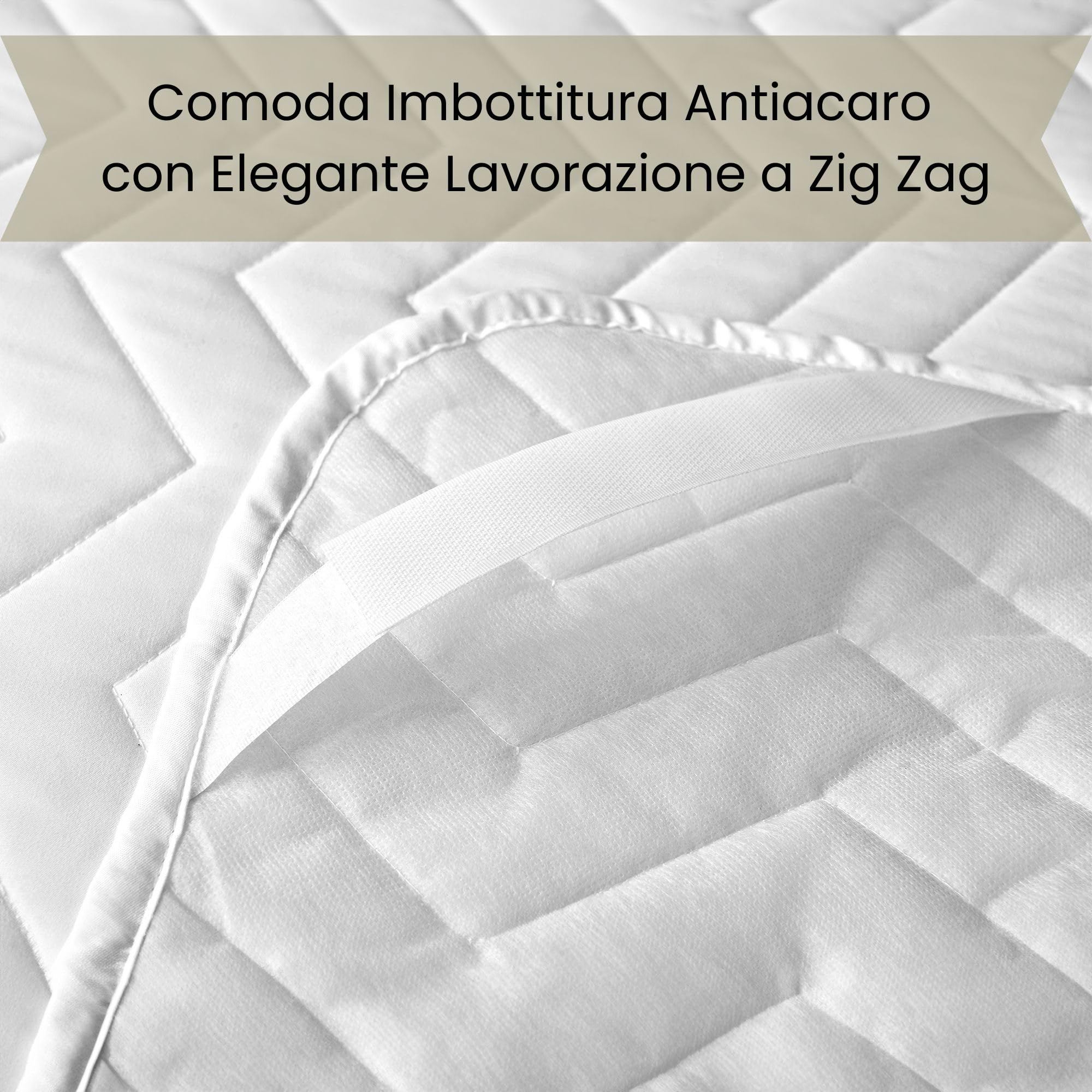 Coprirete Trapuntato Matrimoniale 165x200 cm - Copri Doghe Imbottito Antiacaro - Protezione Letto con Fasce Angolari - Trapuntatura Zig Zag in Microfibra