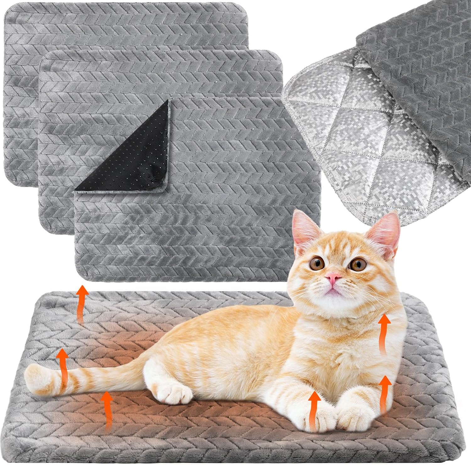 4 Pack Self Heating Cat Pad 16 x 20 Inch Self Warming Cat Bed Non Slip Warm Dog Pad Mat Washable Pet Kennel Pad Crate Bed Mat Removable Cover Cat Blanket for Indoor Outdoor Pets(Gray)