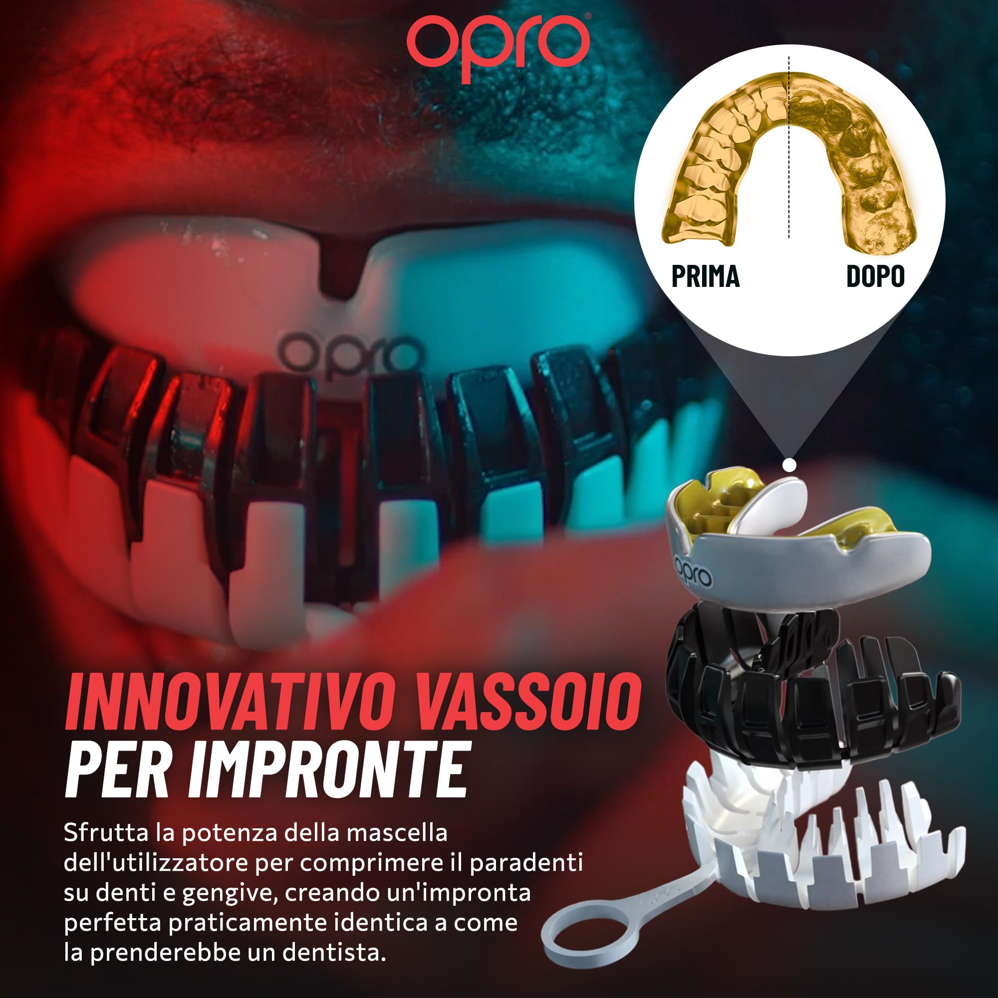 OPRO Paradenti Instant Custom-Fit – Protezione Dentale di Livello Odontoiatrico – Paradenti per Boxe, MMA, Rugby, Hockey – Per Adulti e Bambini – Automodellante – Con Garanzia Dentale