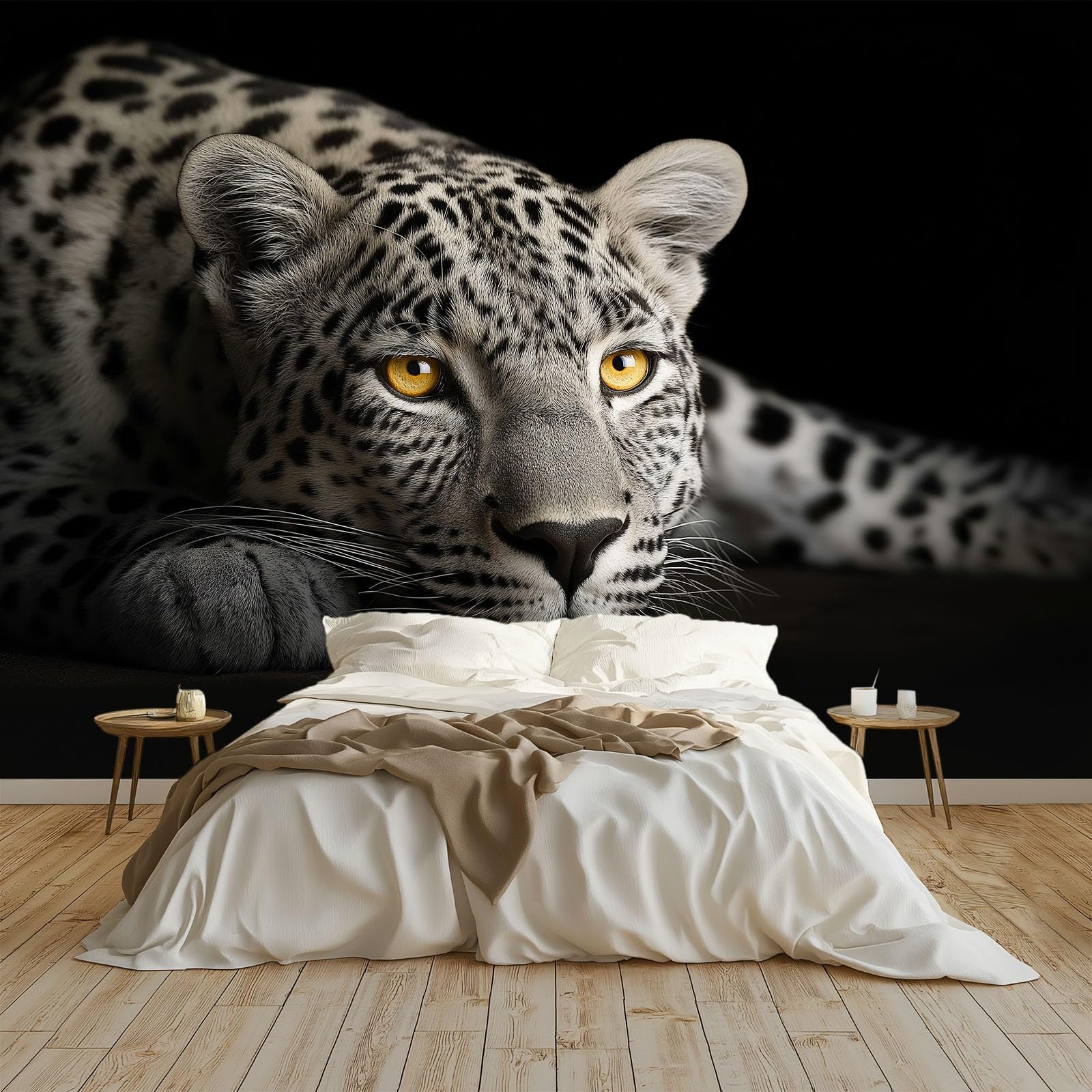 Papier peint animaux léopards pour habiller un grand mur vide de salon moderne