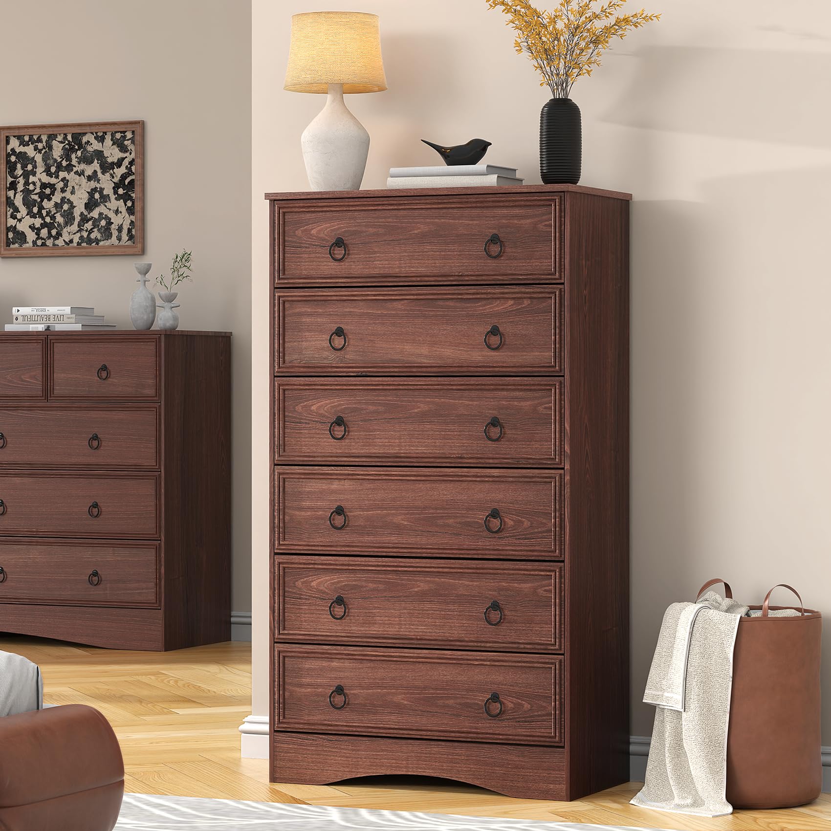 Amazon.com: VVFLU Cherry Wood Dresser 52" Tall for Bedroom, Wood 6 Chest Drawers, 6 Drawer Dresser, Storage for Clothes, Narrow Large Drawers, Vintage, for Living Room, Bedroom, Hallway : Home & Kitchen Amazon.com: VVFLU Cherry Wood Dresser 52" Tall for Bedroom, Wood 6 Chest Drawers, 6 Drawer Dresser, Storage for Clothes, Narrow Large Drawers, Vintage, for Living Room, Bedroom, Hallway : Home & Kitchen