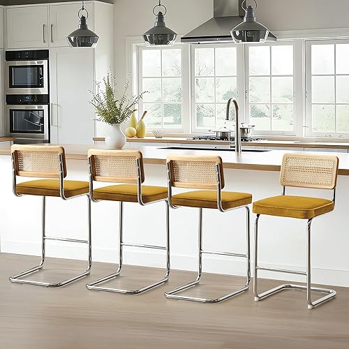 Miniatura 9 de Zesthouse Juego de 2 taburetes de bar de ratán natural, 26 pulgadas, modernos y bohemios de altura de mostrador con respaldo de madera maciza