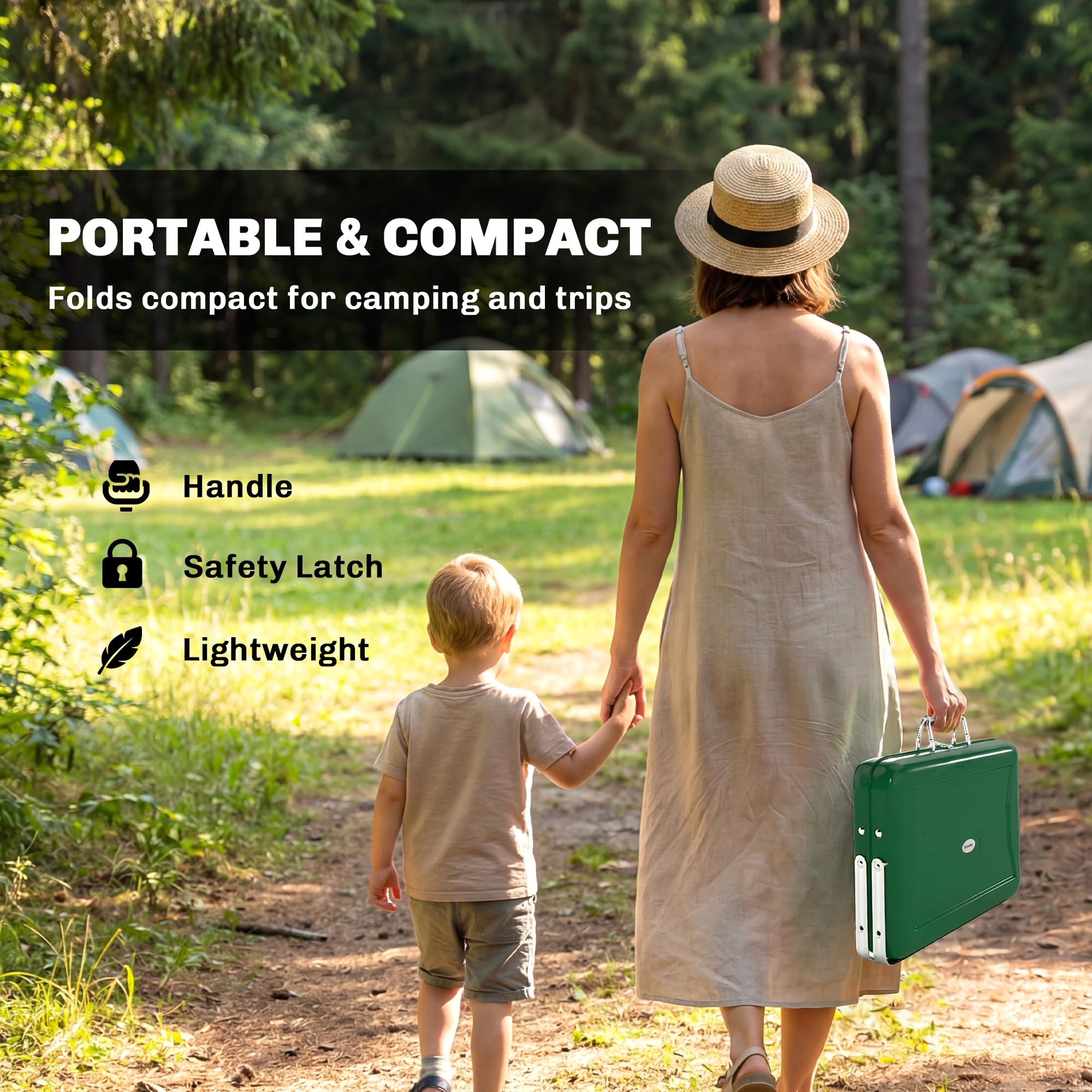 Outsunny Parrilla portátil para barbacoa, parrilla plegable de carbón con asa y patas plegables para camping, jardín, cocina al aire libre, verde oscuro