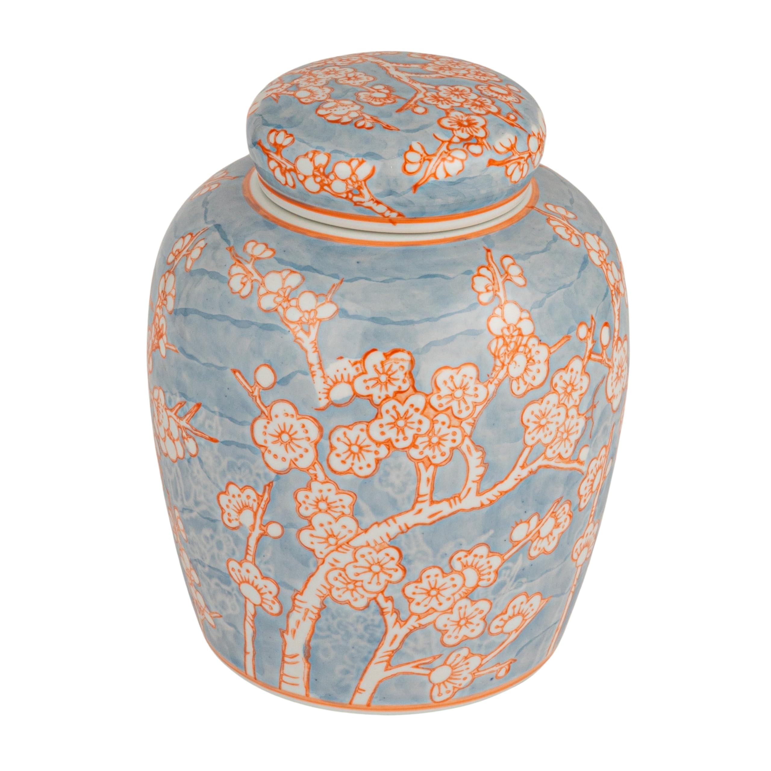 Creative Co-Op Decorative Ceramic Ginger Jar with Lid, Blue and Orange