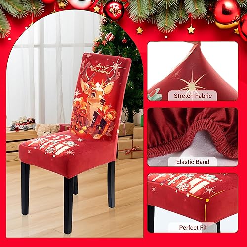 Miniatura 4 de 4 fundas para sillas de comedor de Navidad, elásticas, extraíbles y lavables, fundas protectoras para sillas de comedor, fundas protectoras para