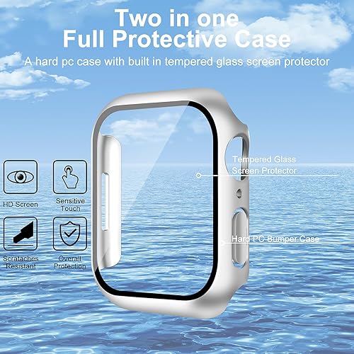 Miniatura 3 de Smiling Paquete de 2 fundas protectoras de pantalla de vidrio templado integradas compatibles con Apple Watch Series 9 2023Series 8Series 7 de 45