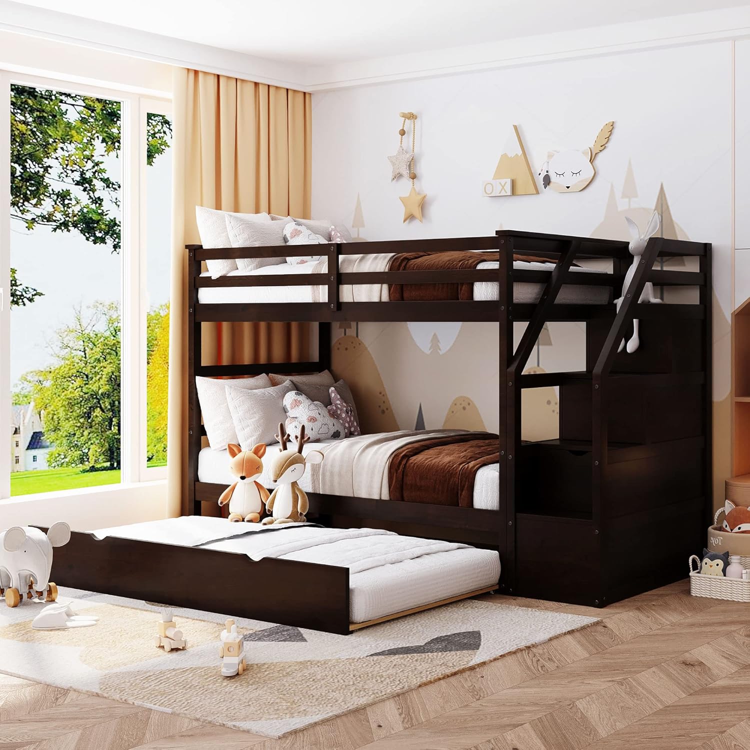 TwinOverTwin Bunk Bed with Trundle Bed, Wood Bunk South Africa Ubuy