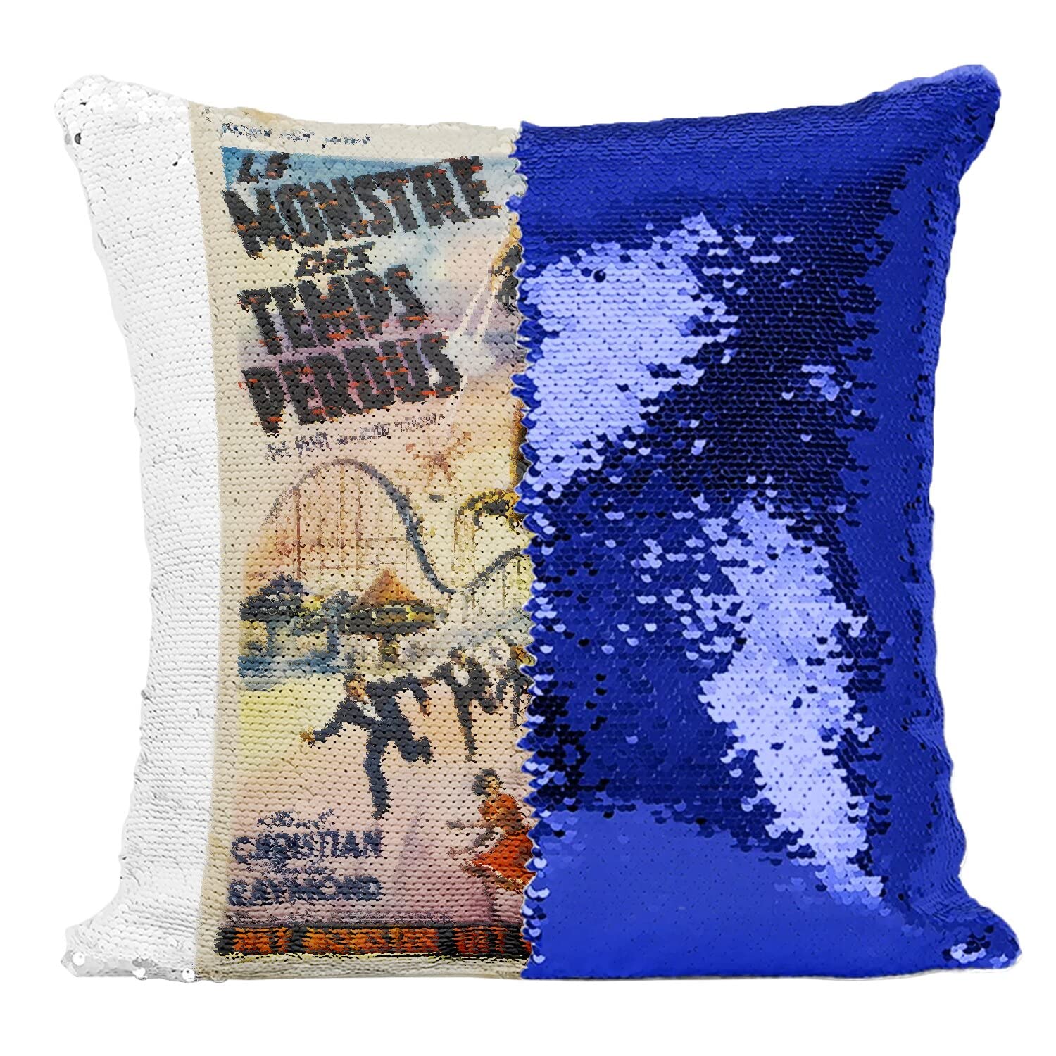 Coussin Sequin Paillettes Bleu Evite Salon Monotone Retro