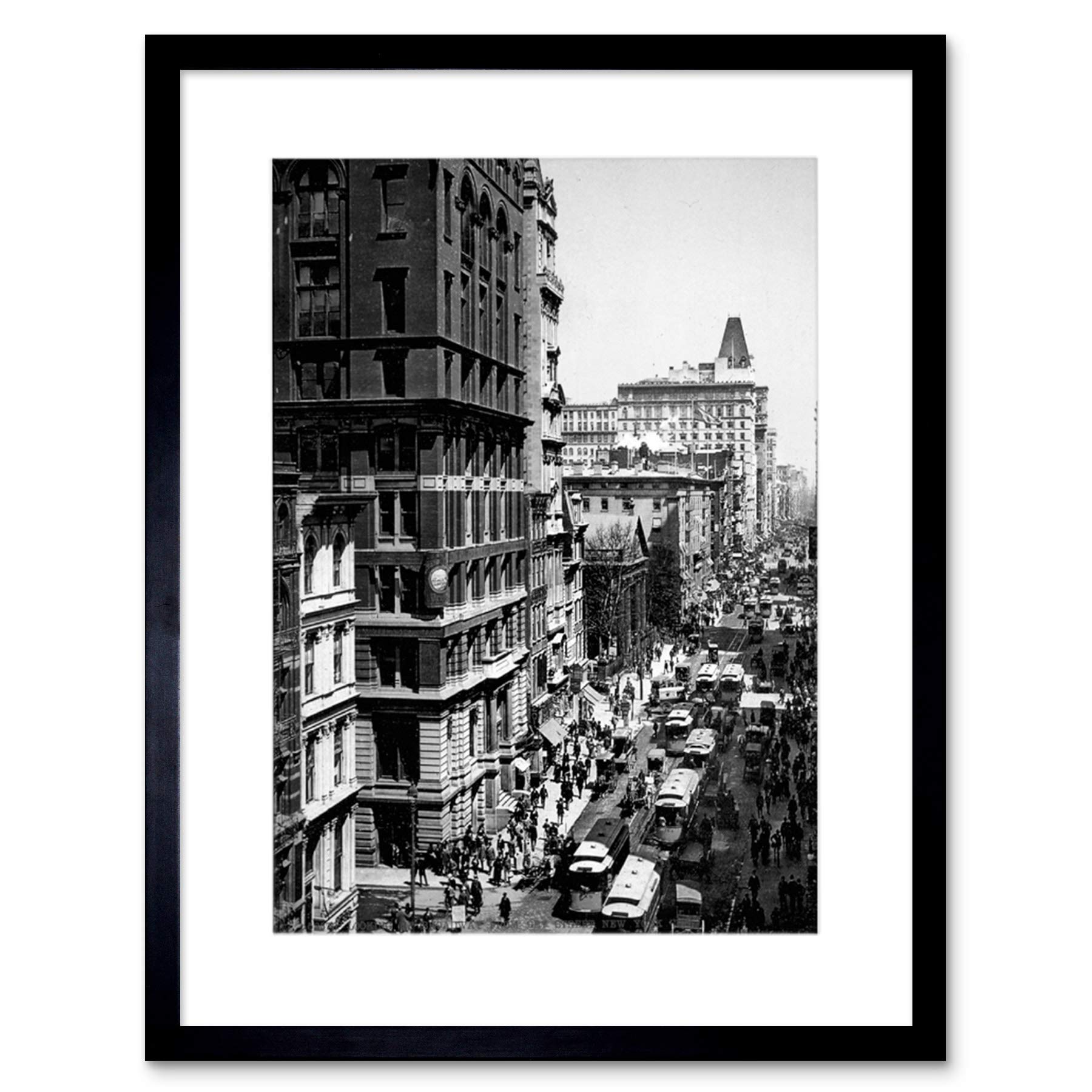 Wee Blue Coo Looking Up Broadway From Dey Street New York City 1900 BW Framed Wall Art Print
