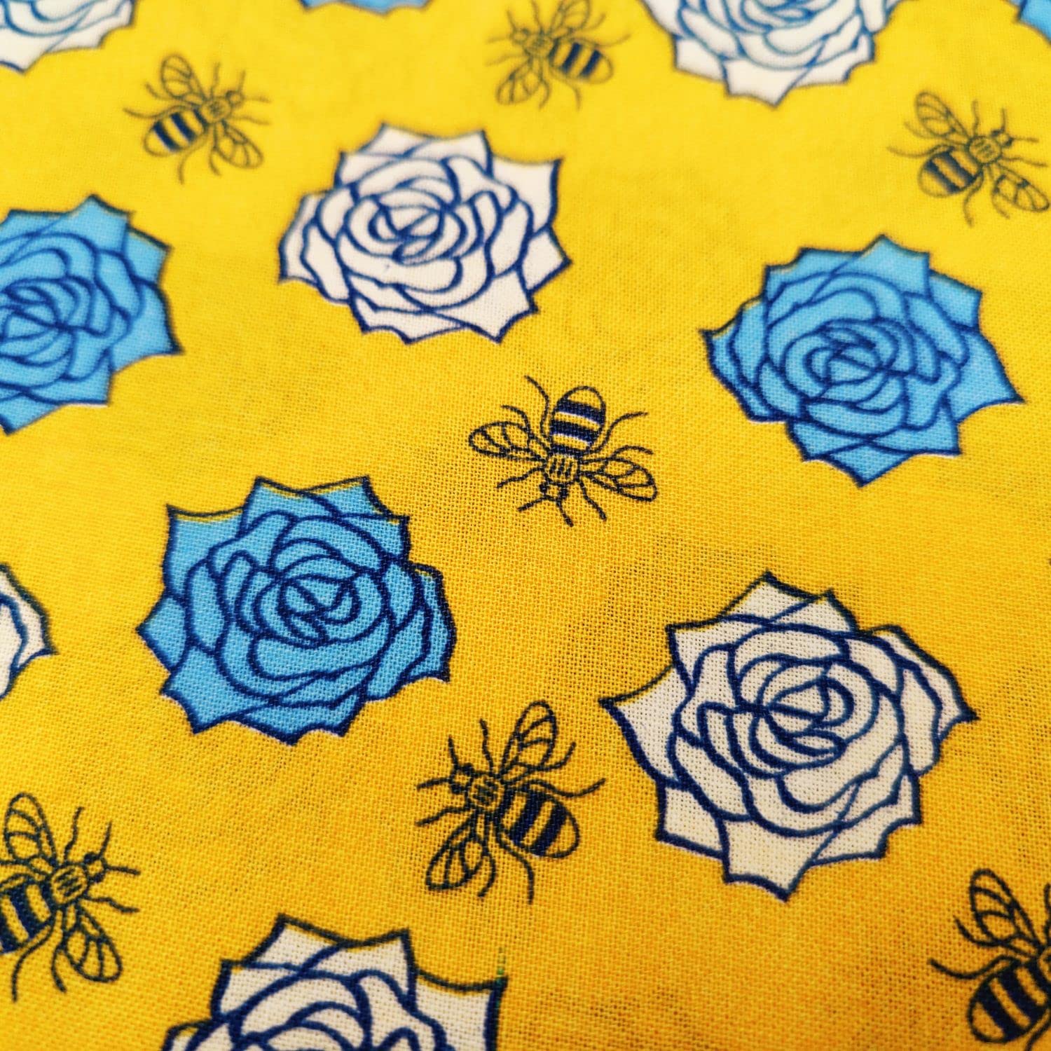 Bee Print Fabric – 100% Cotton Poplin, 44” Wide – Bee Themed Material for Sewing, Quilting, Crafts, Floral Nature Fabric (Yellow Flowers, Half Metre)