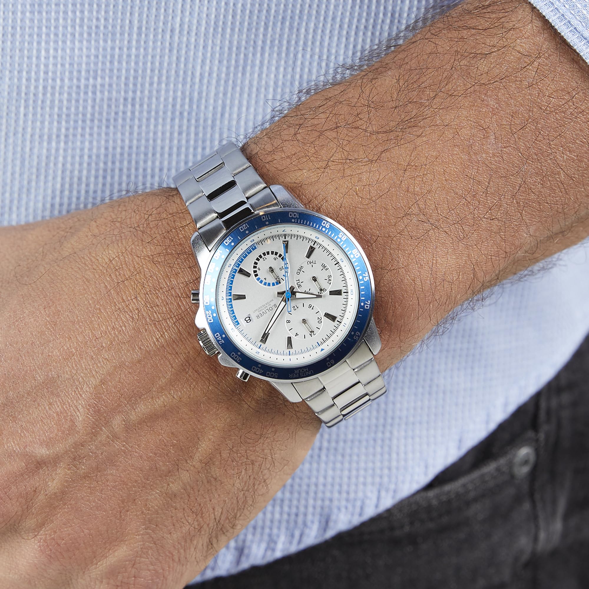 S.Oliver Montre pour Hommes - 41 Mm - Analogiqueique Montre-Bracelet avec Mouvement À Quartz - Multifonction & 3 Zeiger - Haut Confort De Port - 5 ATM Étanche - Résistant Aux Rayures