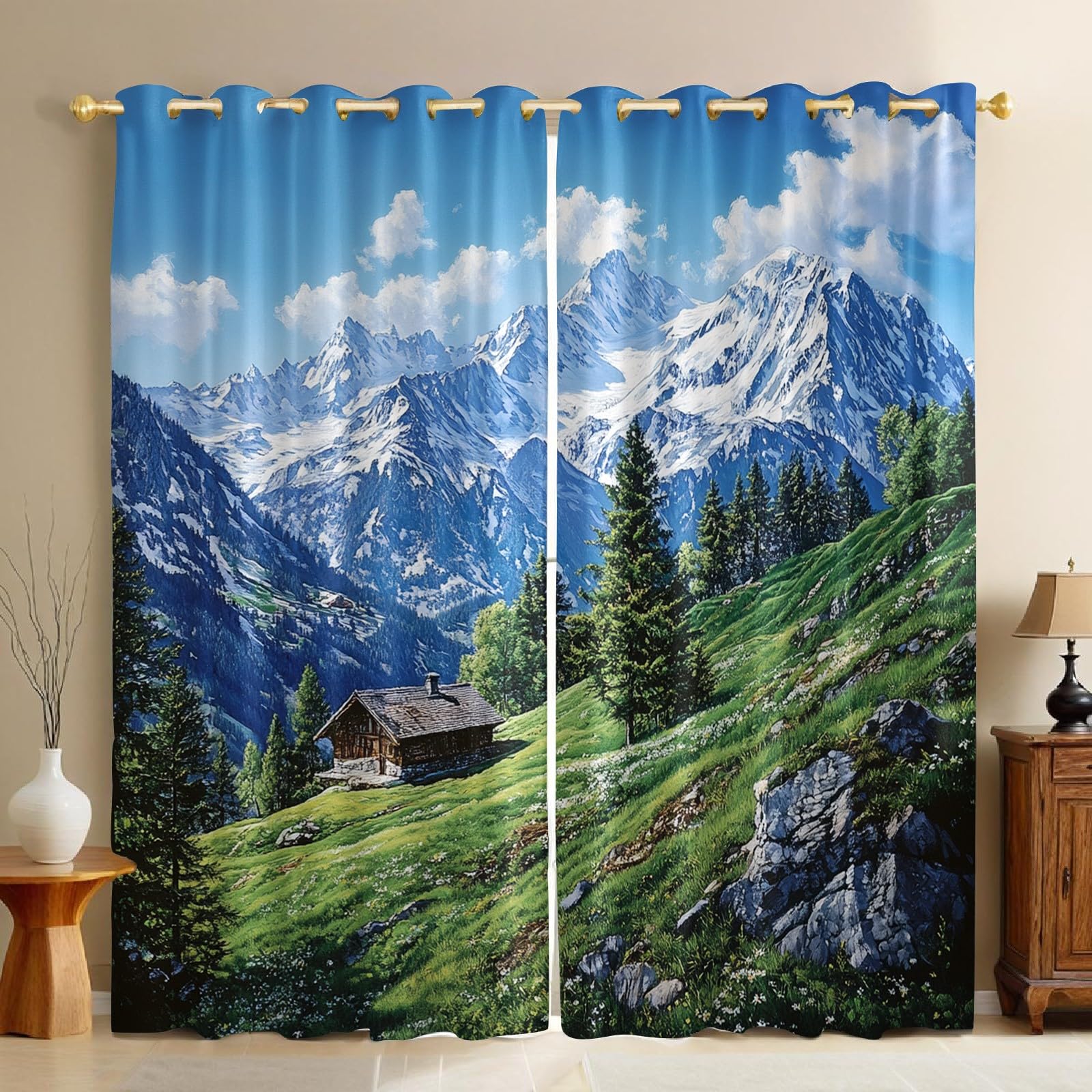 Rideaux occultants vert forêt 140x280 cm isolants thermiques à oeillets
