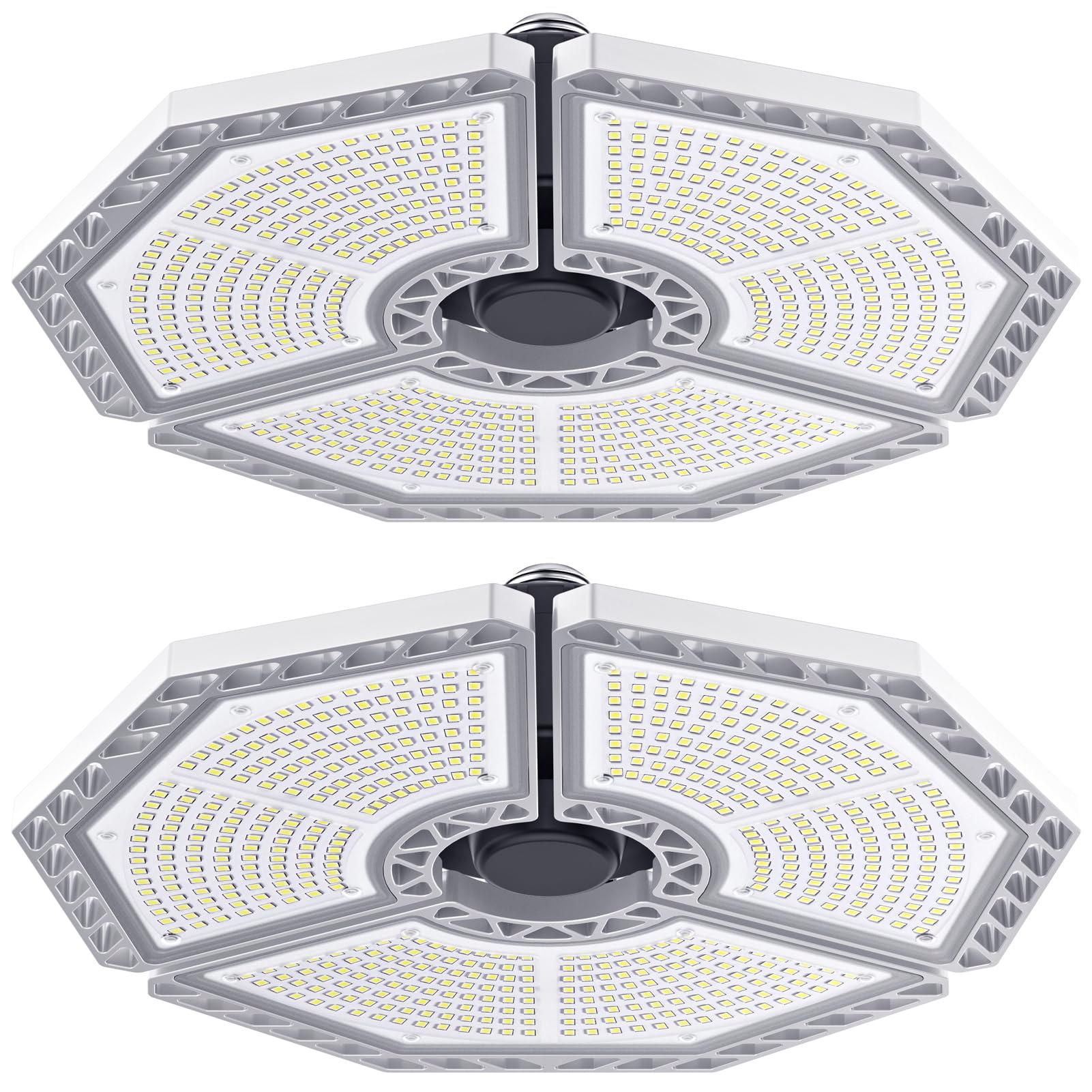 KERNOWO2 Pack LED Garage Light, 140W 18500 Lumens Lighting, 6000K Daylight With Deformable Three Panels Ceiling Light Fixture E26/E27 Triple Glow LED Shop Light for Basement Workshop