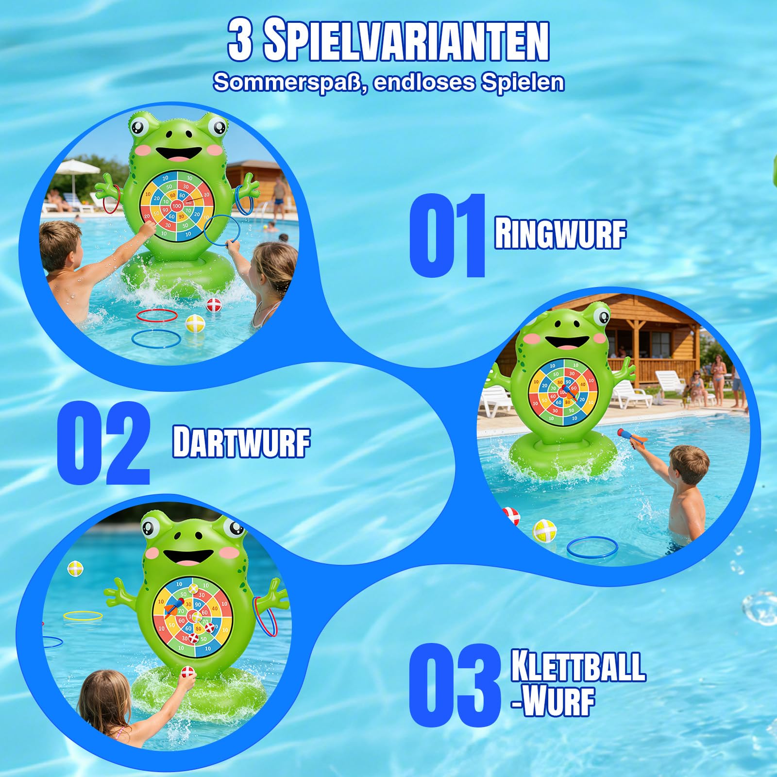 IEEILULU Aufblasbare Poolspielzeug für Pool, Wasserspielzeug Wurfspiel mit Werfen Ball, Ringwerfen, Aufblasbares Dartspiel Spielzeug Outdoor Indoor Party Garten Strand Sommer für Kinder Erwachsene